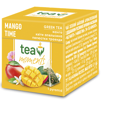 Чай Tea Moments "Mango Time" зелений зі смаком малини, 1 пірамідка