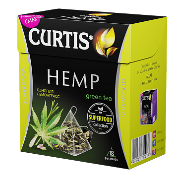 Чай Curtis "Hemp Green Tea" з суперфудами, 18 пірамідок