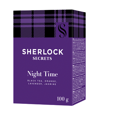 Чай Sherlock Secrets «Night Time» чорний листовий з цедрою апельсина, квітами лаванди та жасмину 100 г