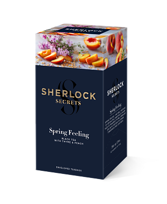 Чай Sherlock Secrets "Spring Feeling" чорний з чебрецем та ароматом персика, 22 сашета, 39,6 г