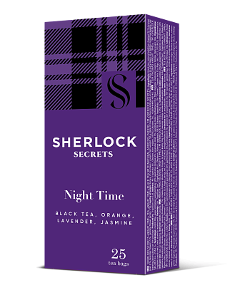 Чай Sherlock Secrets «Night Time» чорний з цедрою апельсина, квітами лаванди та жасмину  25 пакетів, 50 г