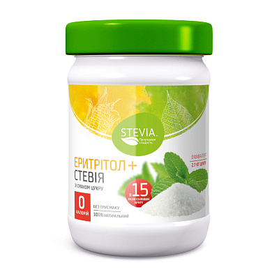 Цукрозамінник в порошку Stevia "Солодкий екстракт з листя стевії + еритрітол" 180 гр