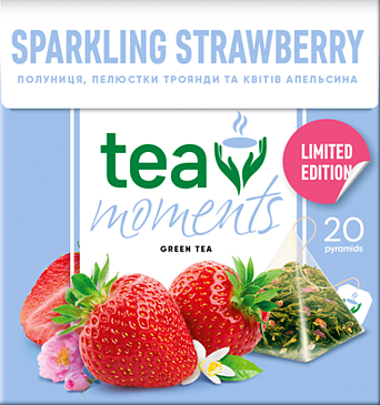 Чай Tea moments "Sparkling Strawberry" зелений зі смаком полуниці 20 пірамідок