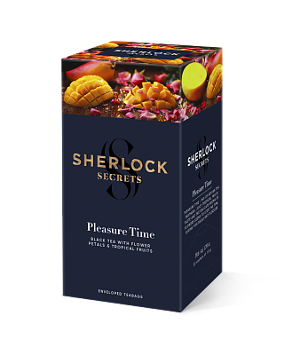 Чай Sherlock Secrets "Pleasure Time" чорний з пелюстками квітів троянди та апельсину з ароматом тропічних фруктів, 22 сашета, 39,6 г